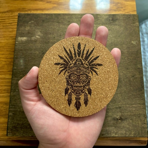 Aztec Clipart 17 Laser Engraved Cork Coaster - Picture 3 of 5